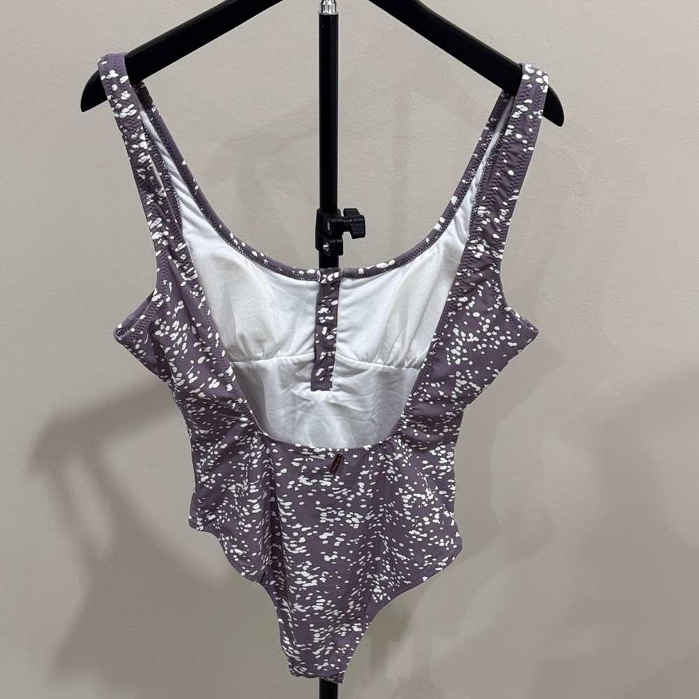 Women’s Scoop Neck Purple Printed swim suit - Picture 3 of 4